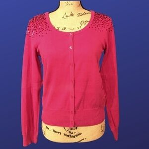 ELLE Sequin Cardigan, 100% Cotton, Long Sleeves, HOT PINK, Size Small, NWOT